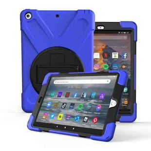 For Amazon fire HD10(2017)(2018)(2019)  360 Degree Rotation PC + Silicone Protective Case with Holder & Hand-strap(Dark Blue)