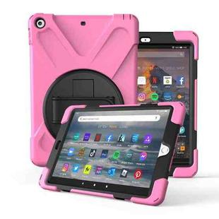 For Amazon fire HD10(2017)(2018)(2019)  360 Degree Rotation PC + Silicone Protective Case with Holder & Hand-strap(Pink)