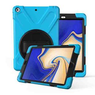 For Galaxy Tab S4 10.5 T830/T835 360 Degree Rotation PC + Silicone Protective Case with Holder & Hand-strap(Light Blue)