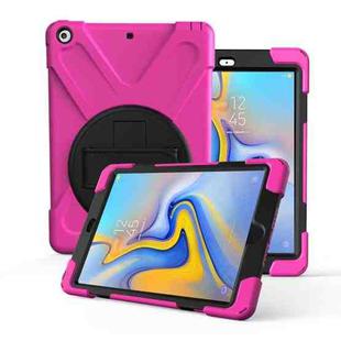 For Galaxy  Tab A 10.5 T590/T595 360 Degree Rotation PC + Silicone Protective Case with Holder & Hand-strap(Rose Red)