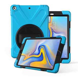 For Galaxy  Tab A 10.5 T590/T595 360 Degree Rotation PC + Silicone Protective Case with Holder & Hand-strap(Light Blue)