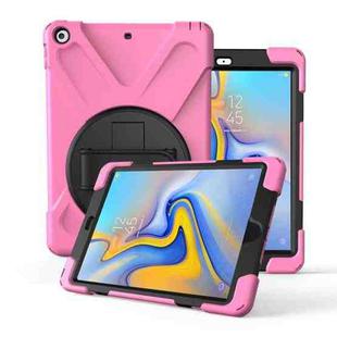 For Galaxy  Tab A 10.5 T590/T595 360 Degree Rotation PC + Silicone Protective Case with Holder & Hand-strap(Pink)