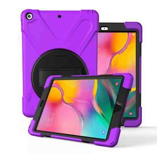 For Galaxy Tab A 10.1 （2019） T510/T515   360 Degree Rotation PC + Silicone Protective Case with Holder & Hand-strap(Purple)