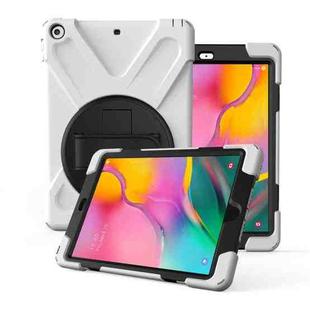 For Galaxy Tab A 10.1 （2019） T510/T515   360 Degree Rotation PC + Silicone Protective Case with Holder & Hand-strap(White)