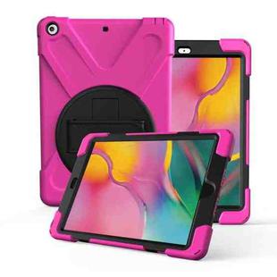 For Galaxy Tab A 8.0（2019）P200/P205  360 Degree Rotation PC + Silicone Protective Case with Holder & Hand-strap(Rose Red)