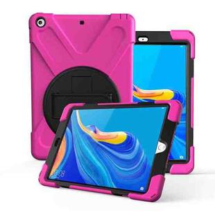 For Huawei MediaPad M6 10.8  360 Degree Rotation PC + Silicone Protective Case with Holder & Hand-strap(Rose Red)