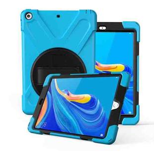 For Huawei MediaPad M6 10.8  360 Degree Rotation PC + Silicone Protective Case with Holder & Hand-strap(Light Blue)