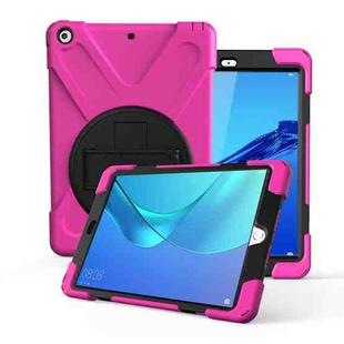 For Huawei MediaPad M5 10.8  360 Degree Rotation PC + Silicone Protective Case with Holder & Hand-strap(Rose Red)