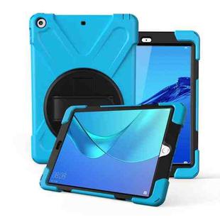 For Huawei MediaPad M5 10.8  360 Degree Rotation PC + Silicone Protective Case with Holder & Hand-strap(Light Blue)