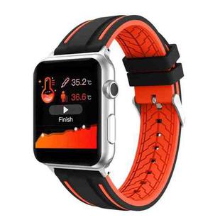 For Apple Watch Series 4 & 3 & 2 & 1 38mm Two-color Floral Pattern Silicone Wrist Strap Watch Band without body(Black + Orange)