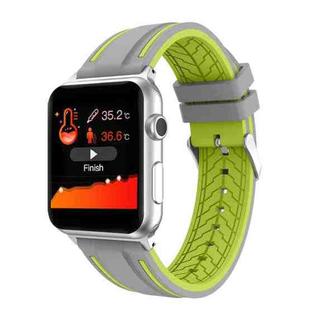 For Apple Watch Series 4 & 3 & 2 & 1 38mm Two-color Floral Pattern Silicone Wrist Strap Watch Band without body(Grey + Green)