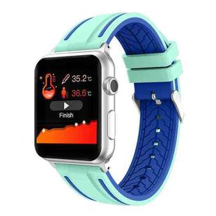 For Apple Watch Series 4 & 3 & 2 & 1 38mm Two-color Floral Pattern Silicone Wrist Strap Watch Band without body(Green + Blue)