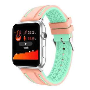 For Apple Watch Series 4 & 3 & 2 & 1 38mm Two-color Floral Pattern Silicone Wrist Strap Watch Band without body(Pink + Green)