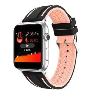 For Apple Watch Series 4 & 3 & 2 & 1 38mm Two-color Floral Pattern Silicone Wrist Strap Watch Band without body(Black + Pink)