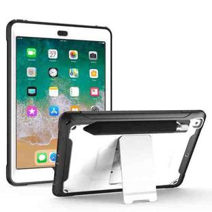 For iPad 9.7 (2018) & (2017)  360 Degree Rotation PC + Silicone Protective Case with Holder & Hand-strap(White)