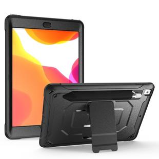 For iPad 10.2 2019 360 Degree Rotation PC + Silicone Protective Case with Holder & Hand-strap(Black)