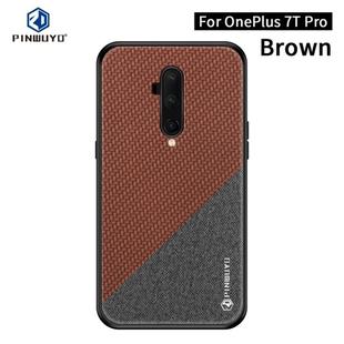 For Oneplus7T Pro PINWUYO Rong Series  Shockproof PC + TPU+ Chemical Fiber Cloth Protective Cover(Brown)