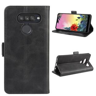 For LG K50S Double Buckle Crazy Horse Business Mobile Phone Holster with Card Wallet Bracket Function(Black)