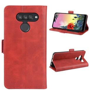 For LG K50S Double Buckle Crazy Horse Business Mobile Phone Holster with Card Wallet Bracket Function(Red)