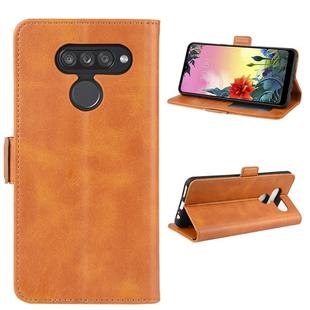 For LG K50S Double Buckle Crazy Horse Business Mobile Phone Holster with Card Wallet Bracket Function(Yellow)