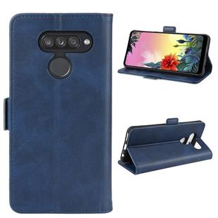 For LG K50S Double Buckle Crazy Horse Business Mobile Phone Holster with Card Wallet Bracket Function(Blue)