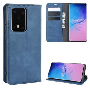 For Galaxy S20 Ultra Retro-skin Business Magnetic Suction Leather Case with Holder & Card Slots & Wallet(Dark Blue)
