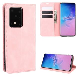For Galaxy S20 Ultra Retro-skin Business Magnetic Suction Leather Case with Holder & Card Slots & Wallet(Pink)
