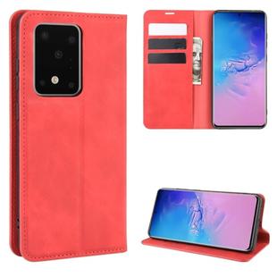 For Galaxy S20 Ultra Retro-skin Business Magnetic Suction Leather Case with Holder & Card Slots & Wallet(Red)