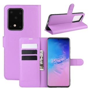 For Galaxy S20 Ultra Litchi Texture Horizontal Flip Protective Case with Holder & Card Slots & Wallet(Purple)