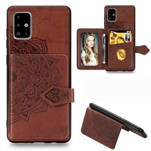 For Galaxy A71 Mandala Embossed Magnetic Cloth PU + TPU + PC Case with Holder & Card Slots & Wallet & Photo Frame & Strap(Brown)