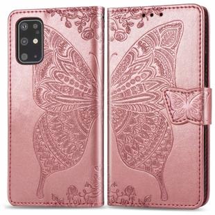 For Galaxy S20+ Butterfly Love Flower Embossed Horizontal Flip Leather Case with Bracket / Card Slot / Wallet / Lanyard(Rose Gold)