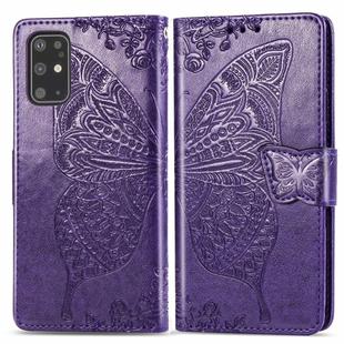 For Galaxy S20+ Butterfly Love Flower Embossed Horizontal Flip Leather Case with Bracket / Card Slot / Wallet / Lanyard(Dark Purple)