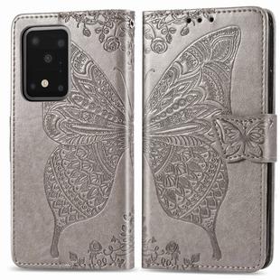 For Samsung Galaxy S20 Ultra Butterfly Love Flower Embossed Horizontal Flip Leather Case with Bracket / Card Slot / Wallet / Lanyard(Gray)