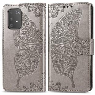For Galaxy A91 Butterfly Love Flower Embossed Horizontal Flip Leather Case with Bracket / Card Slot / Wallet / Lanyard(Gray)