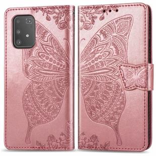 For Galaxy A91 Butterfly Love Flower Embossed Horizontal Flip Leather Case with Bracket / Card Slot / Wallet / Lanyard(Rose Gold)