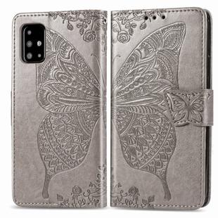 For Galaxy A71 Butterfly Love Flower Embossed Horizontal Flip Leather Case with Bracket / Card Slot / Wallet / Lanyard(Gray)