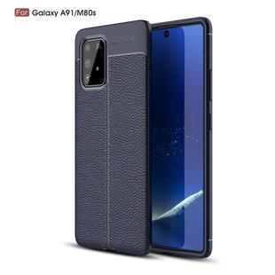 For Galaxy A91 / M80s Litchi Texture TPU Shockproof Case(Navy Blue)