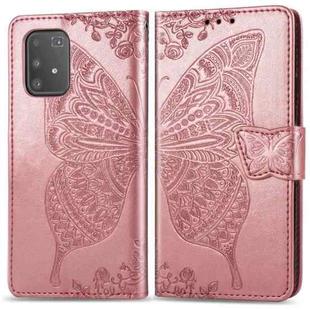 For Galaxy S10 Lite / A91 / M80s Butterfly Love Flowers Embossing Horizontal Flip Leather Case with Holder & Card Slots & Wallet & Lanyard(Rose Gold)