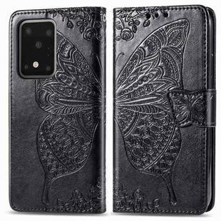 For Galaxy S20 Ultra Butterfly Love Flowers Embossing Horizontal Flip Leather Case with Holder & Card Slots & Wallet & Lanyard(Black)