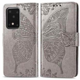 For Galaxy S20 Ultra Butterfly Love Flowers Embossing Horizontal Flip Leather Case with Holder & Card Slots & Wallet & Lanyard(Gray)