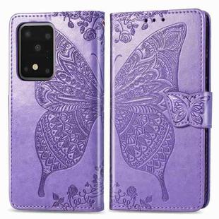 For Galaxy S20 Ultra Butterfly Love Flowers Embossing Horizontal Flip Leather Case with Holder & Card Slots & Wallet & Lanyard(Light Purple)