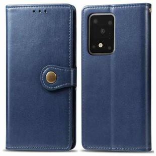 For Galaxy S20 Ultra Retro Solid Color Leather Buckle Mobile Phone Protection Leather Case with Photo Frame & Card Slot & Wallet & Bracket Function(Blue)