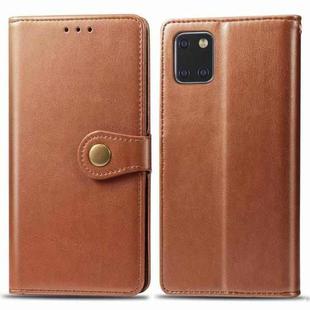 For Galaxy Note10 Lite / A81 / M60s Retro Solid Color Leather Buckle Mobile Phone Protection Leather Case with Photo Frame & Card Slot & Wallet & Bracket Function(Brown)