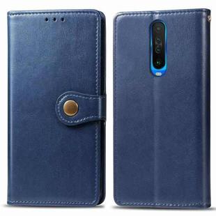 For Xiaomi Redmi K30 Retro Solid Color Leather Buckle Mobile Phone Protection Leather Case with Photo Frame & Card Slot & Wallet & Bracket Function(Blue)