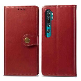 For Xiaomi Mi Note10 Pro Retro Solid Color Leather Buckle Mobile Phone Protection Leather Case with Photo Frame & Card Slot & Wallet & Bracket Function(Red)