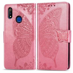 For OPPO Realme 3 Butterfly Love Flower Embossed Horizontal Flip Leather Case with Bracket / Card Slot / Wallet / Lanyard(Pink)