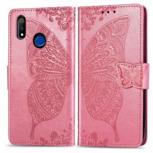 For OPPO Realme 3 Pro Butterfly Love Flower Embossed Horizontal Flip Leather Case with Bracket / Card Slot / Wallet / Lanyard(Pink)