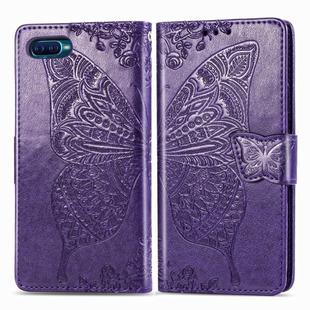 For OPPO K1 Butterfly Love Flower Embossed Horizontal Flip Leather Case with Bracket / Card Slot / Wallet / Lanyard(Dark Purple)