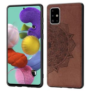 For Galaxy A71 Embossed Mandala Pattern PC + TPU + Fabric Phone Case with Lanyard & Magnetic(Brown)