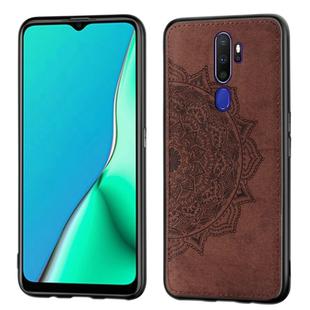 For OPPO A9 2020 / A5 2020 Embossed Mandala Pattern PC + TPU + Fabric Phone Case with Lanyard & Magnetic(Brown)